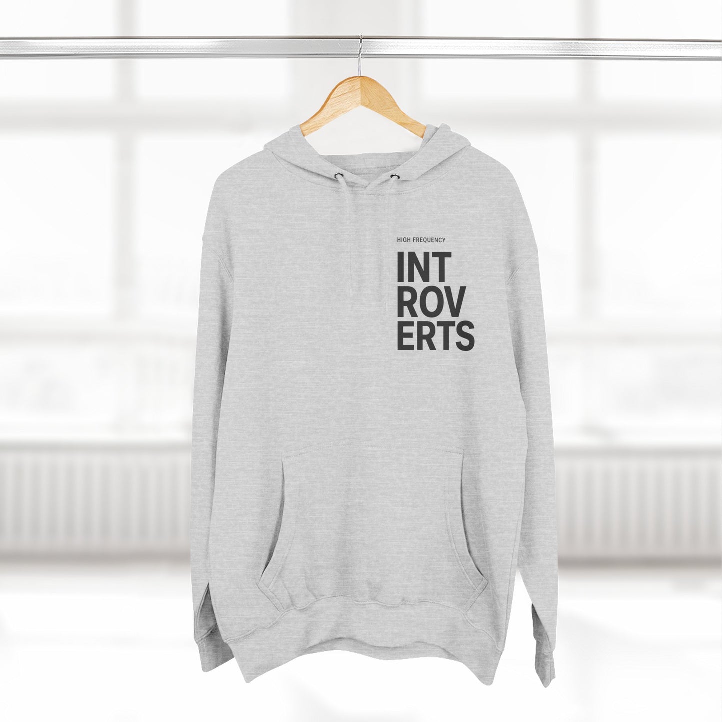 Introverts Minimalist Hoodie — 'INTROVERTS' Vertical Chest Graphic, Cozy Fleece Pullover