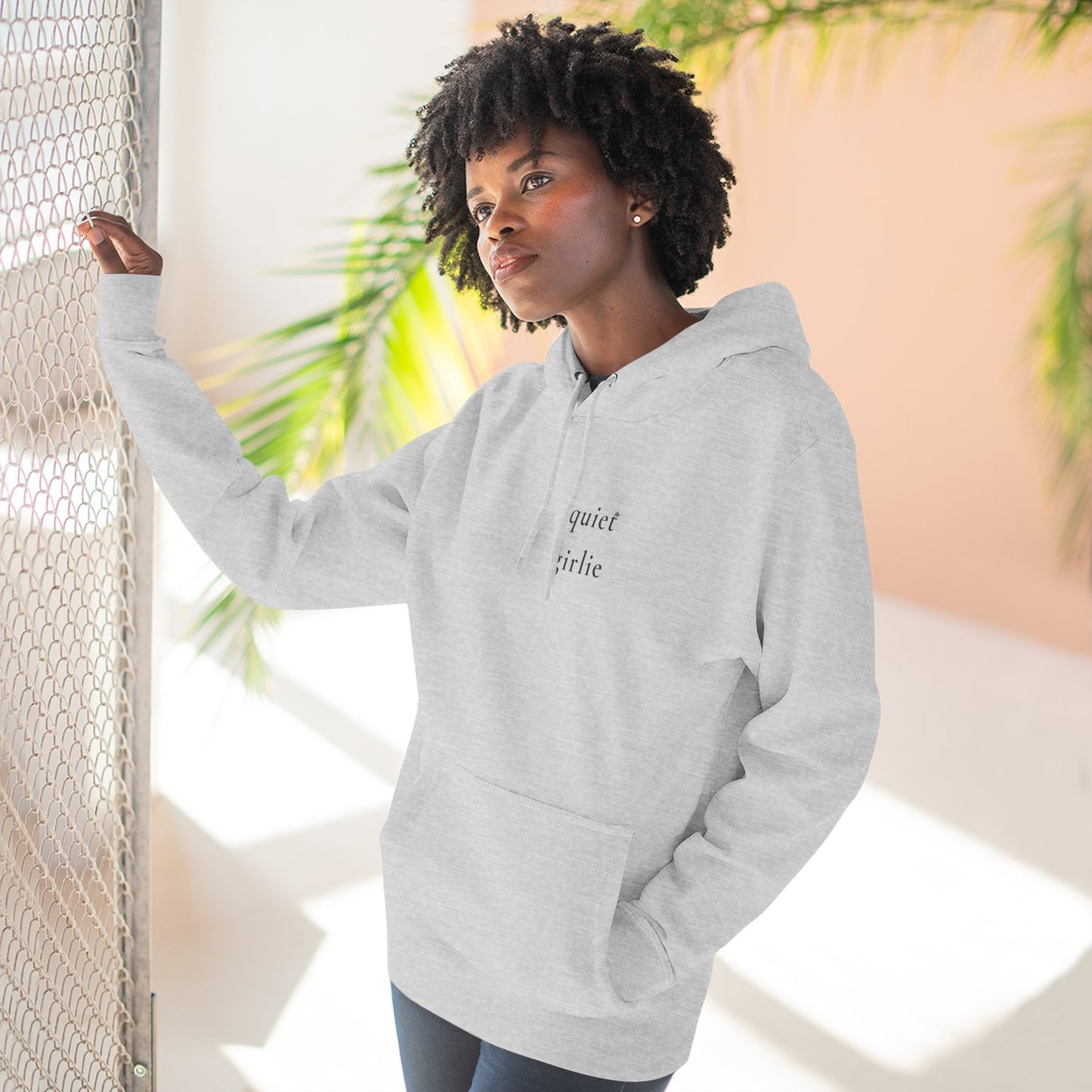 Quiet Girlie Minimalist Hoodie — Soft White Fleece Pullover