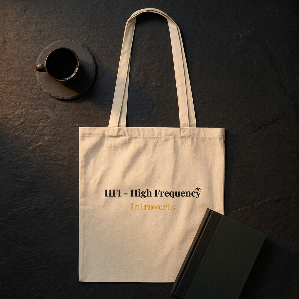 HFI High Frequency Introverts Natural Canvas Tote Bag | Signature Brand Tote | Quiet Authority Collection