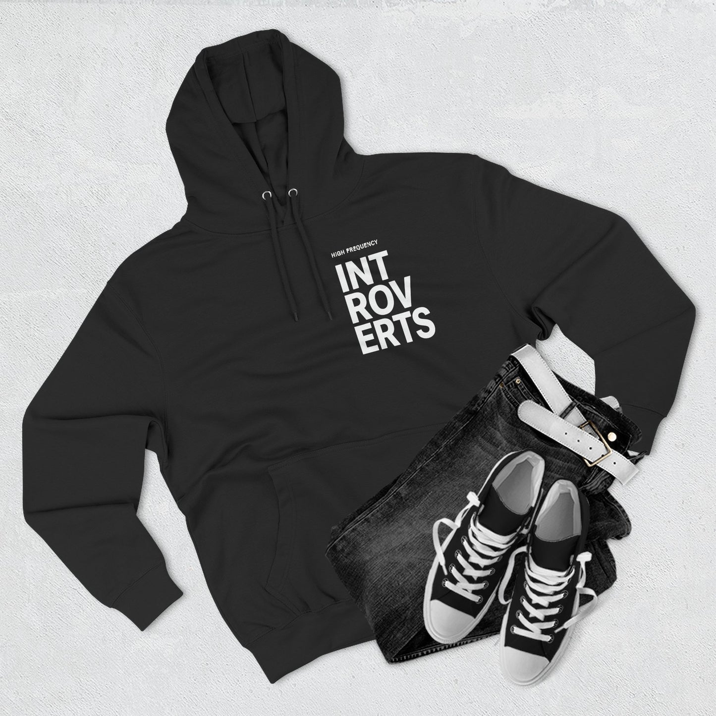 Introverts Minimalist Hoodie — 'INTROVERTS' Vertical Chest Graphic, Cozy Fleece Pullover
