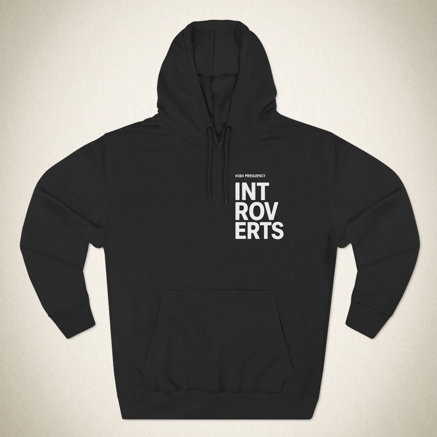 Introverts Minimalist Hoodie — 'INTROVERTS' Vertical Chest Graphic, Cozy Fleece Pullover