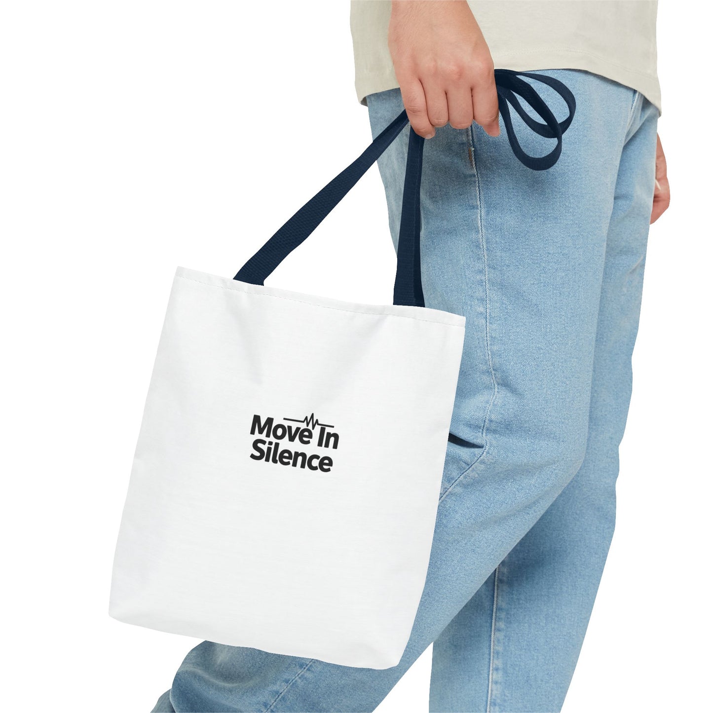 Move In Silence Tote Bag — Minimalist Black Logo Everyday Shopper