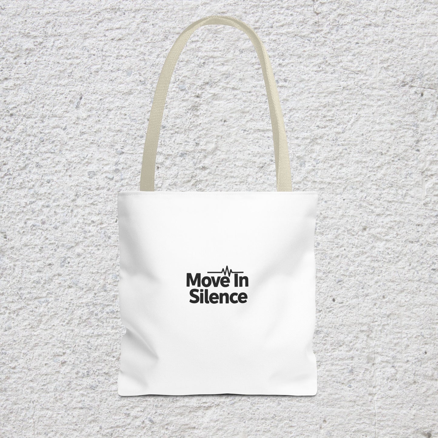 Move In Silence Tote Bag — Minimalist Black Logo Everyday Shopper