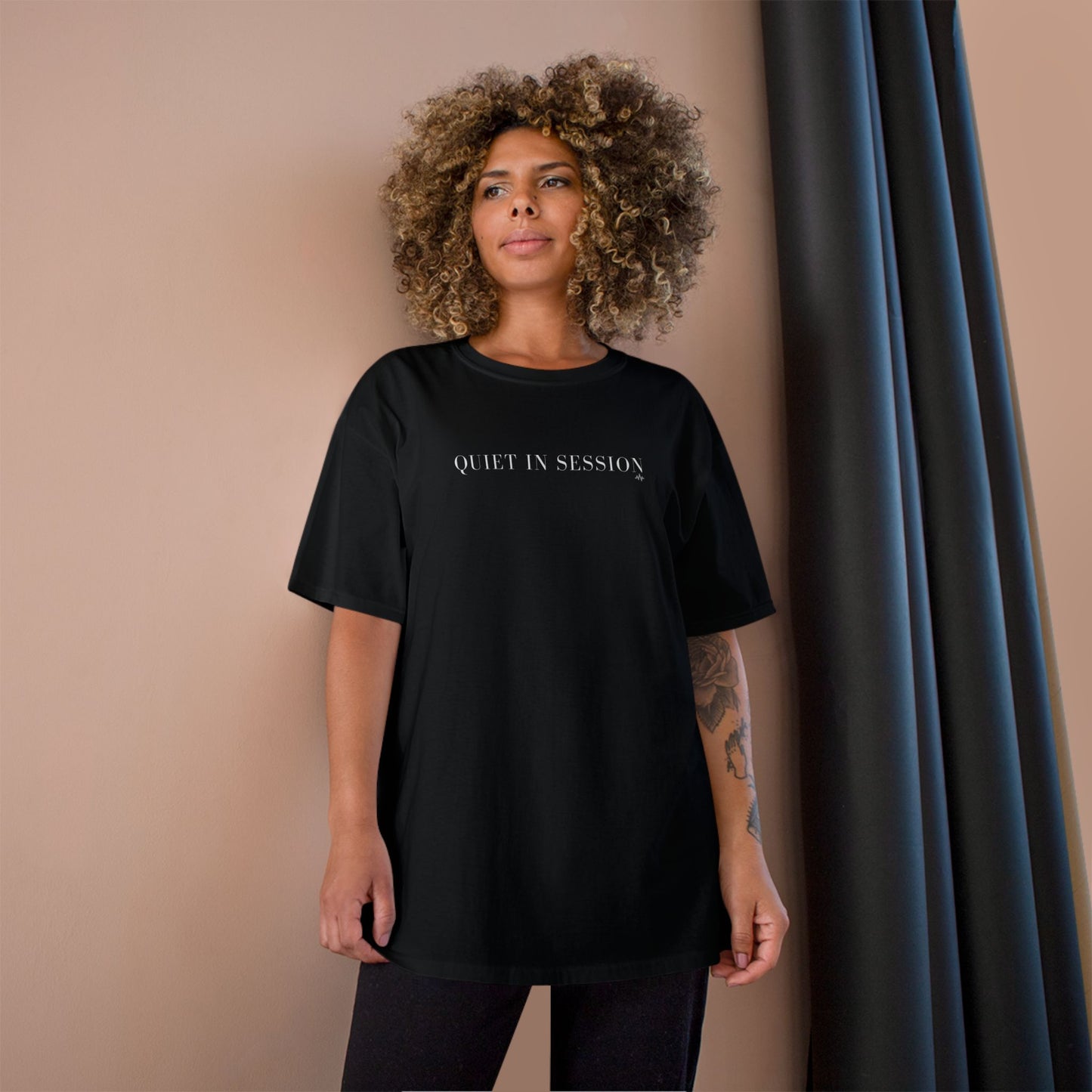Quiet In Session Champion T-Shirt — Minimalist White Crewneck Tee