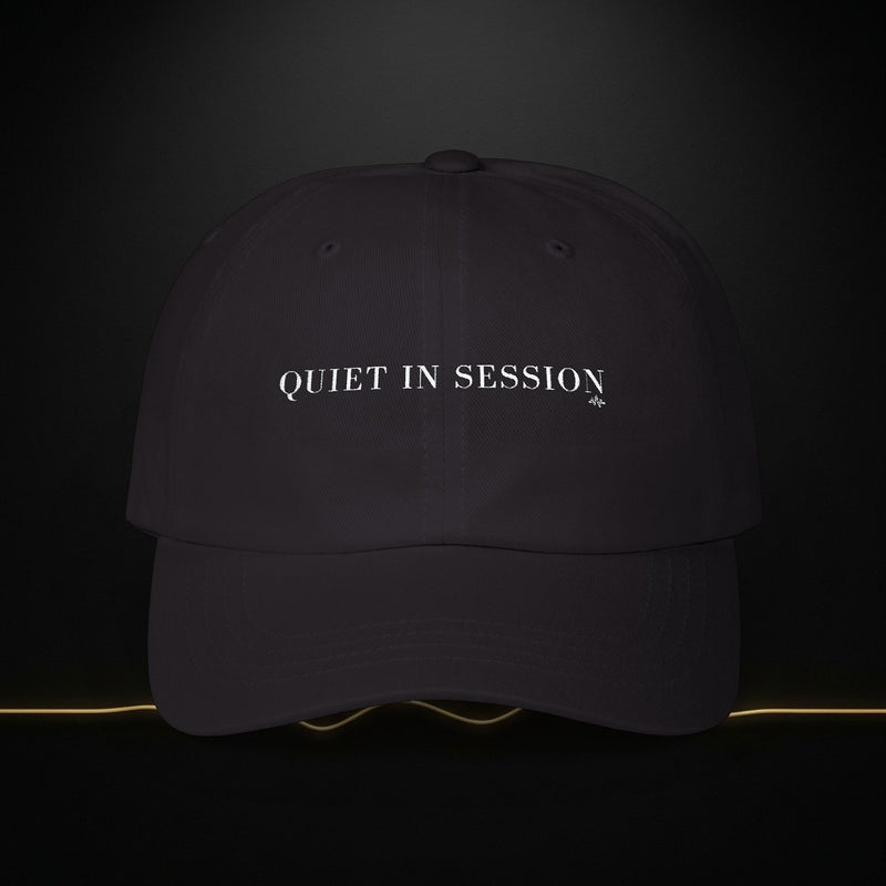 Embroidered 'Quiet in Session' Dad Cap — Relaxed Cotton Baseball Hat