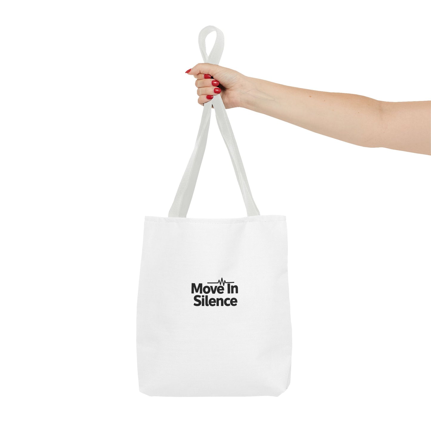Move In Silence Tote Bag — Minimalist Black Logo Everyday Shopper