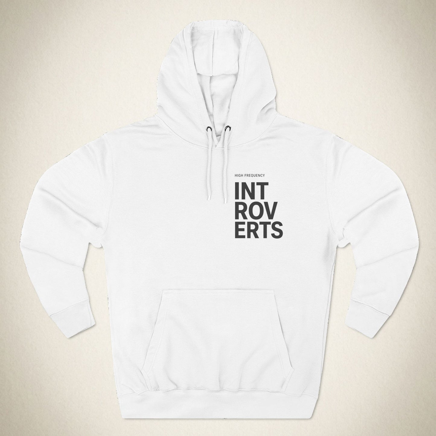 Introverts Minimalist Hoodie — 'INTROVERTS' Vertical Chest Graphic, Cozy Fleece Pullover