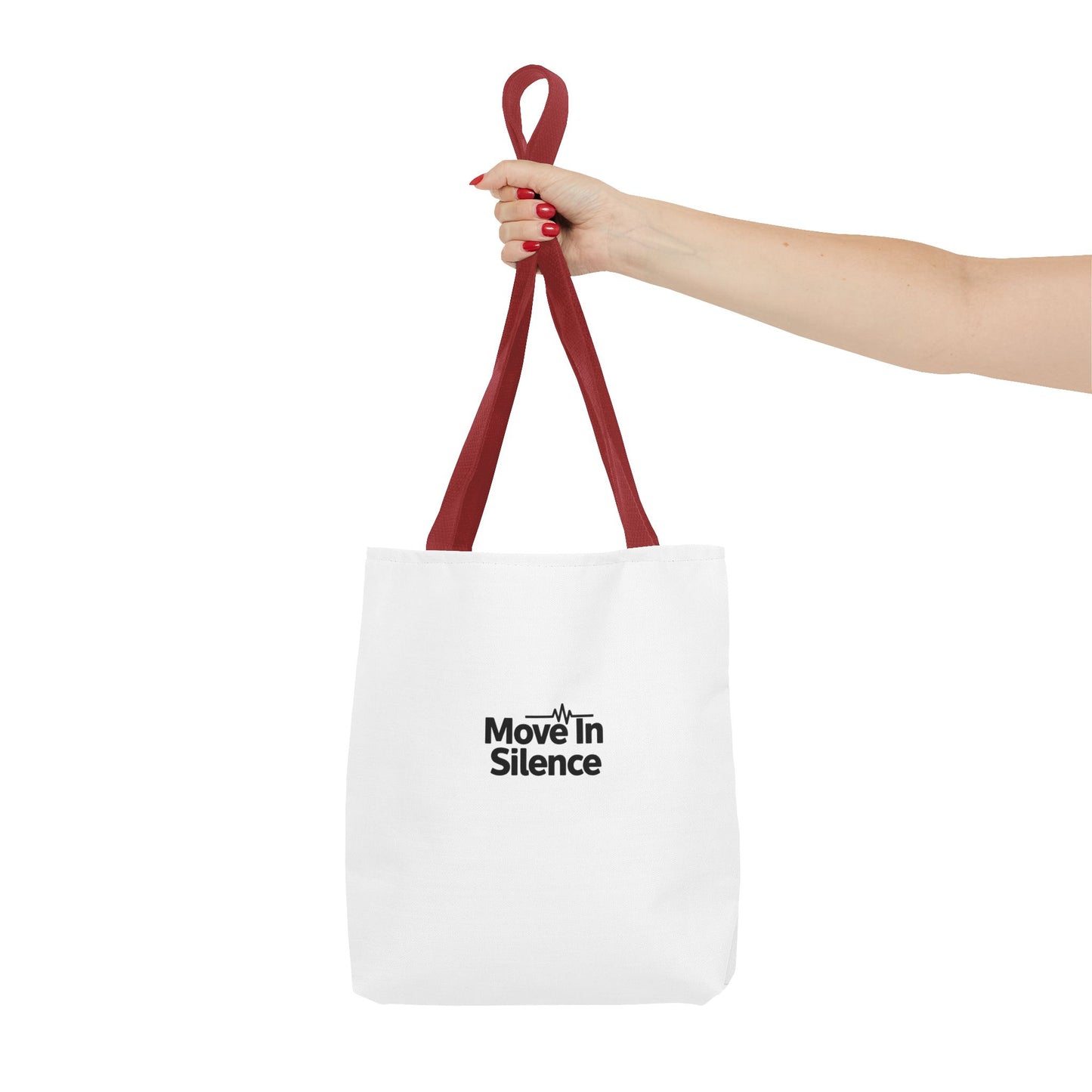 Move In Silence Tote Bag — Minimalist Black Logo Everyday Shopper