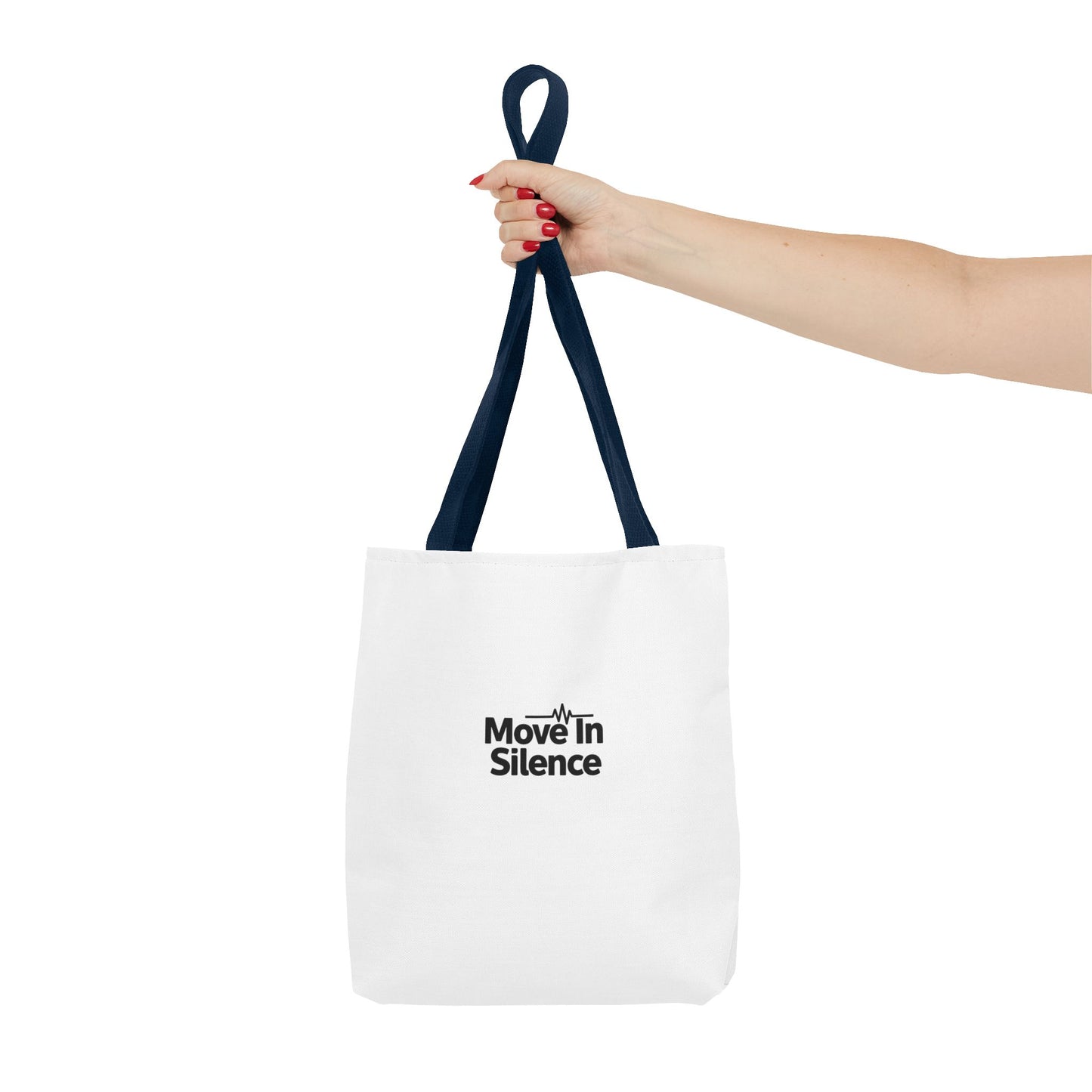 Move In Silence Tote Bag — Minimalist Black Logo Everyday Shopper