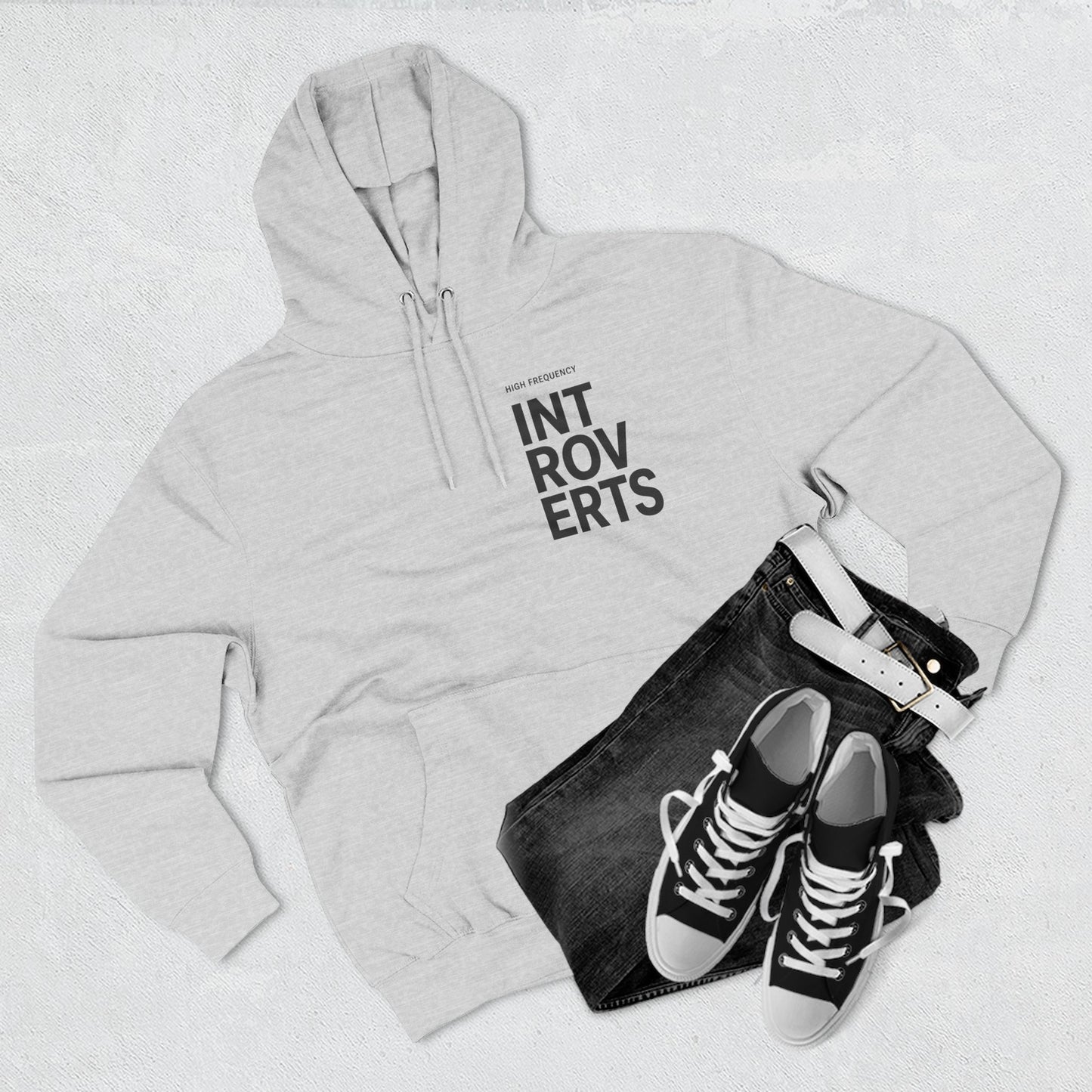 Introverts Minimalist Hoodie — 'INTROVERTS' Vertical Chest Graphic, Cozy Fleece Pullover
