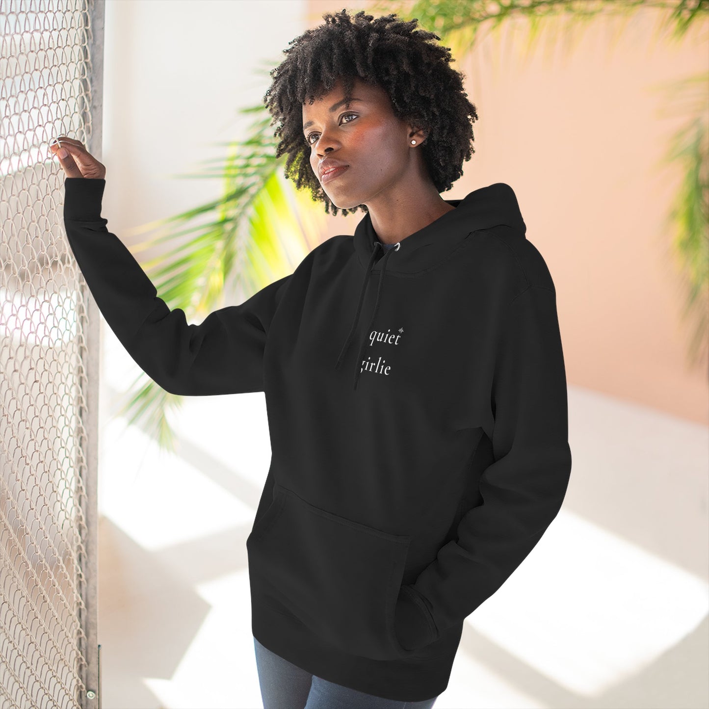 Quiet Girlie Minimalist Hoodie — Soft White Fleece Pullover