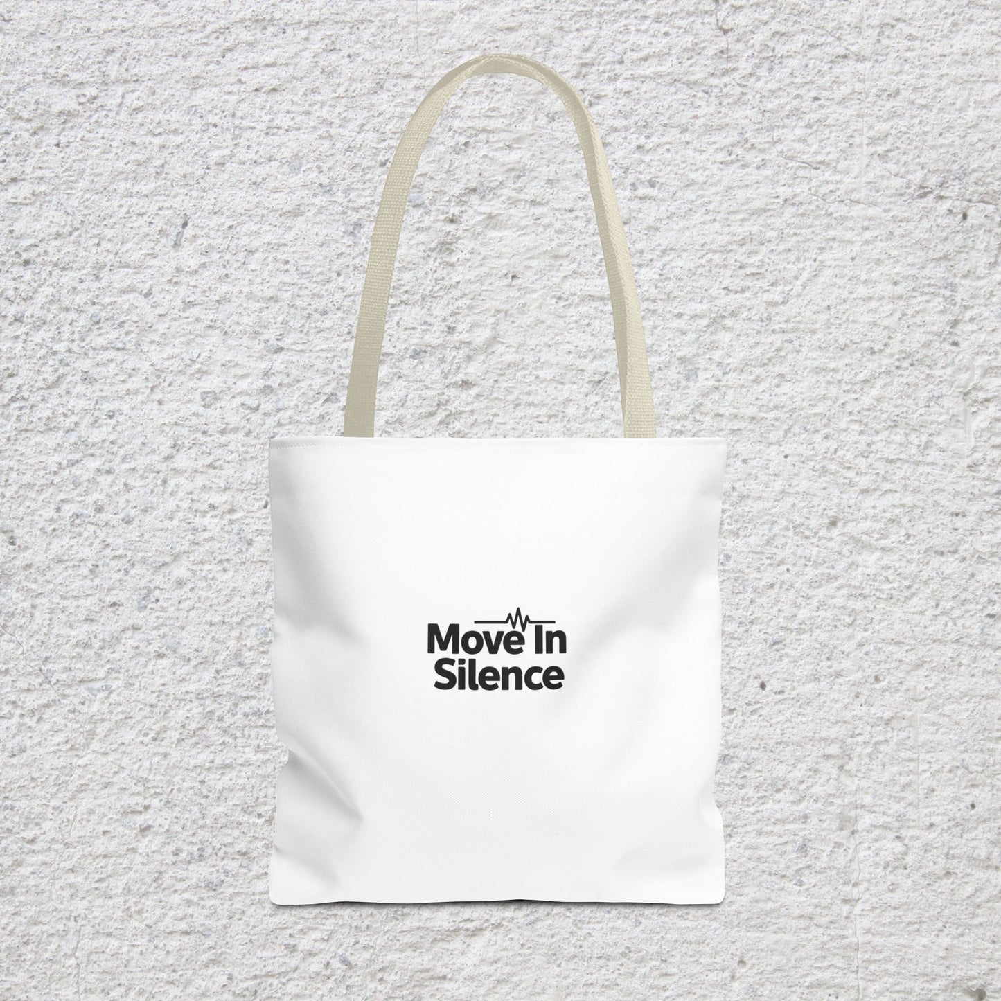 Move In Silence Tote Bag — Minimalist Black Logo Everyday Shopper