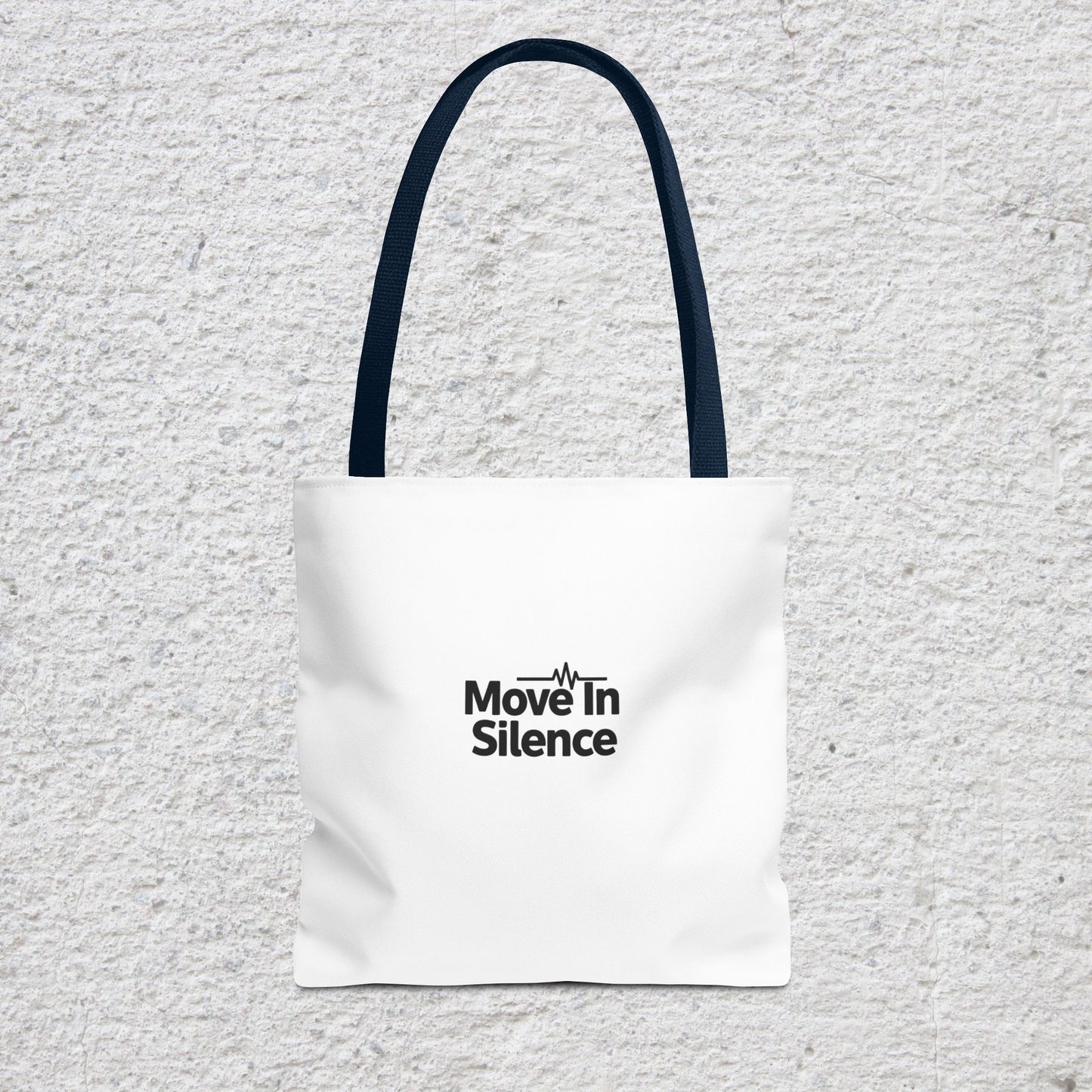 Move In Silence Tote Bag — Minimalist Black Logo Everyday Shopper