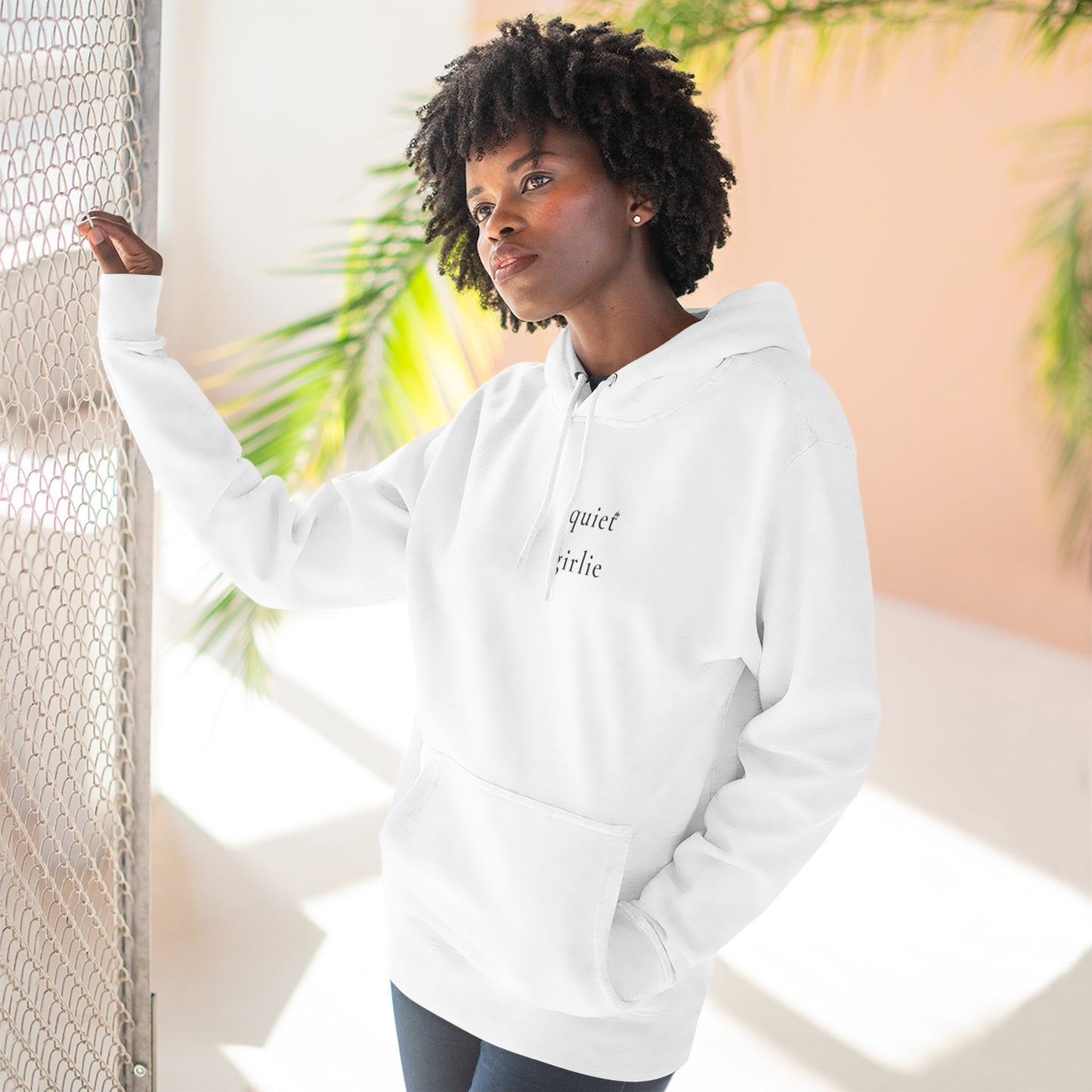 Quiet Girlie Minimalist Hoodie — Soft White Fleece Pullover