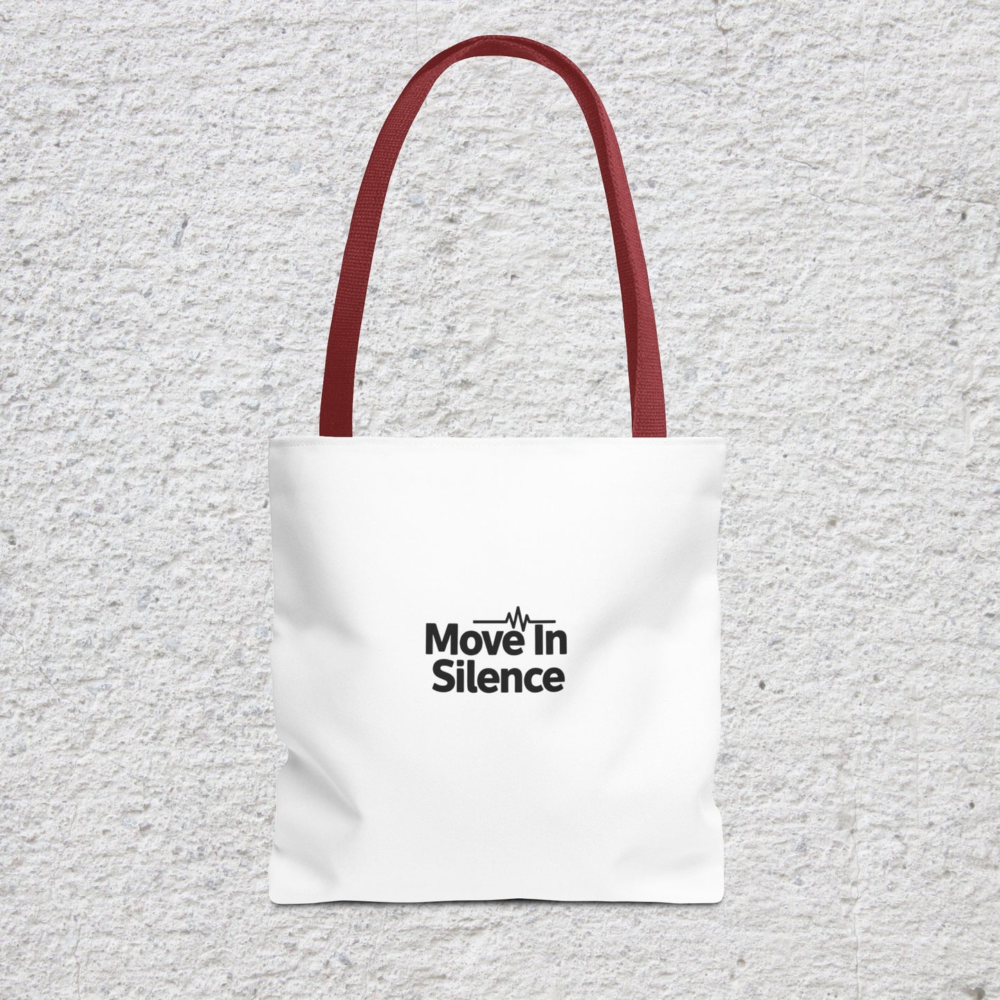 Move In Silence Tote Bag — Minimalist Black Logo Everyday Shopper