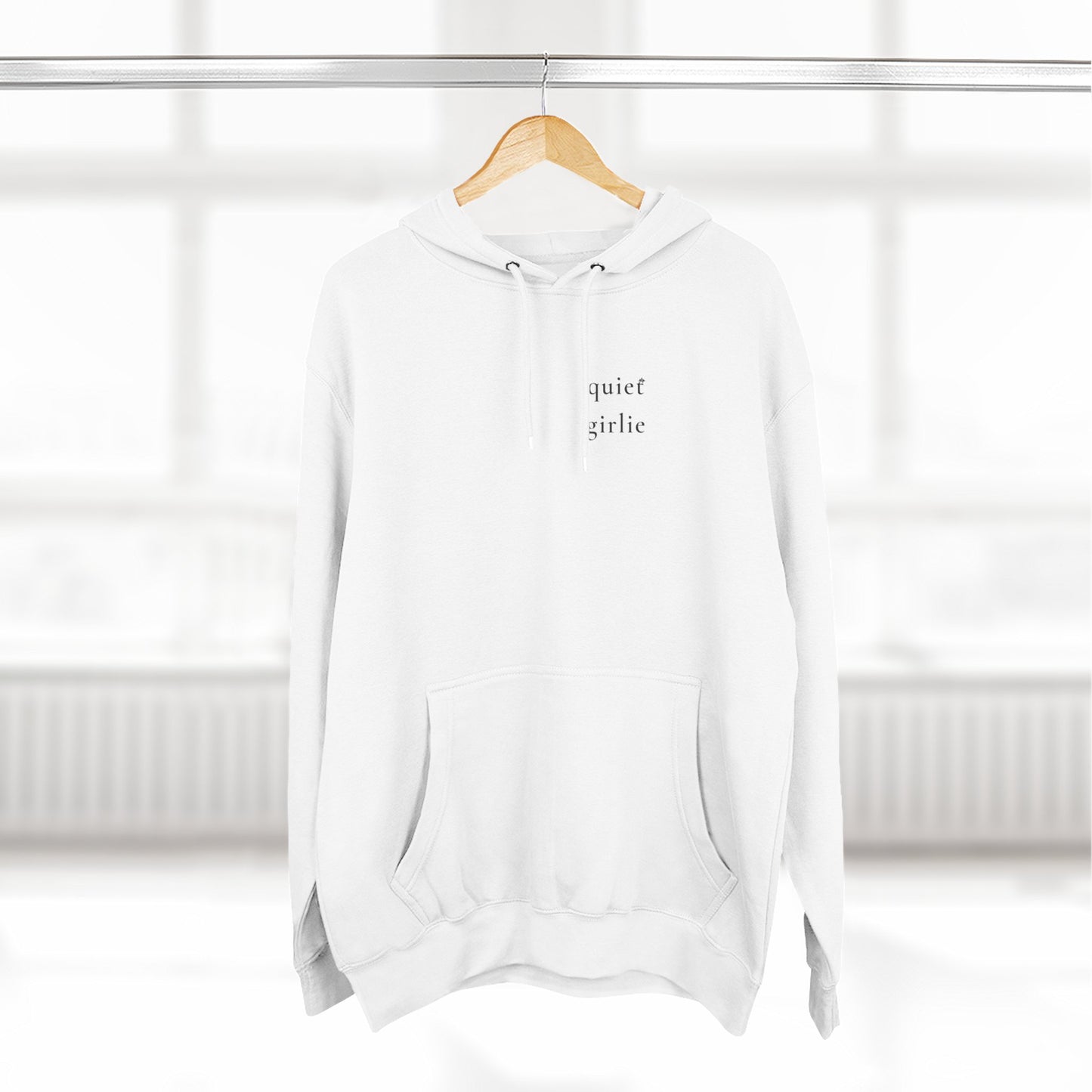 Quiet Girlie Minimalist Hoodie — Soft White Fleece Pullover