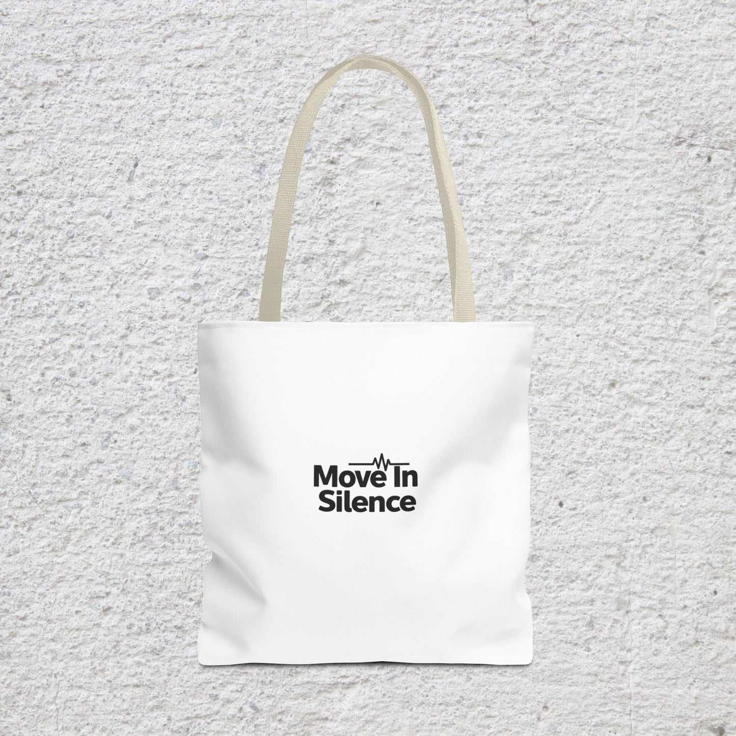 Move In Silence Tote Bag — Minimalist Black Logo Everyday Shopper