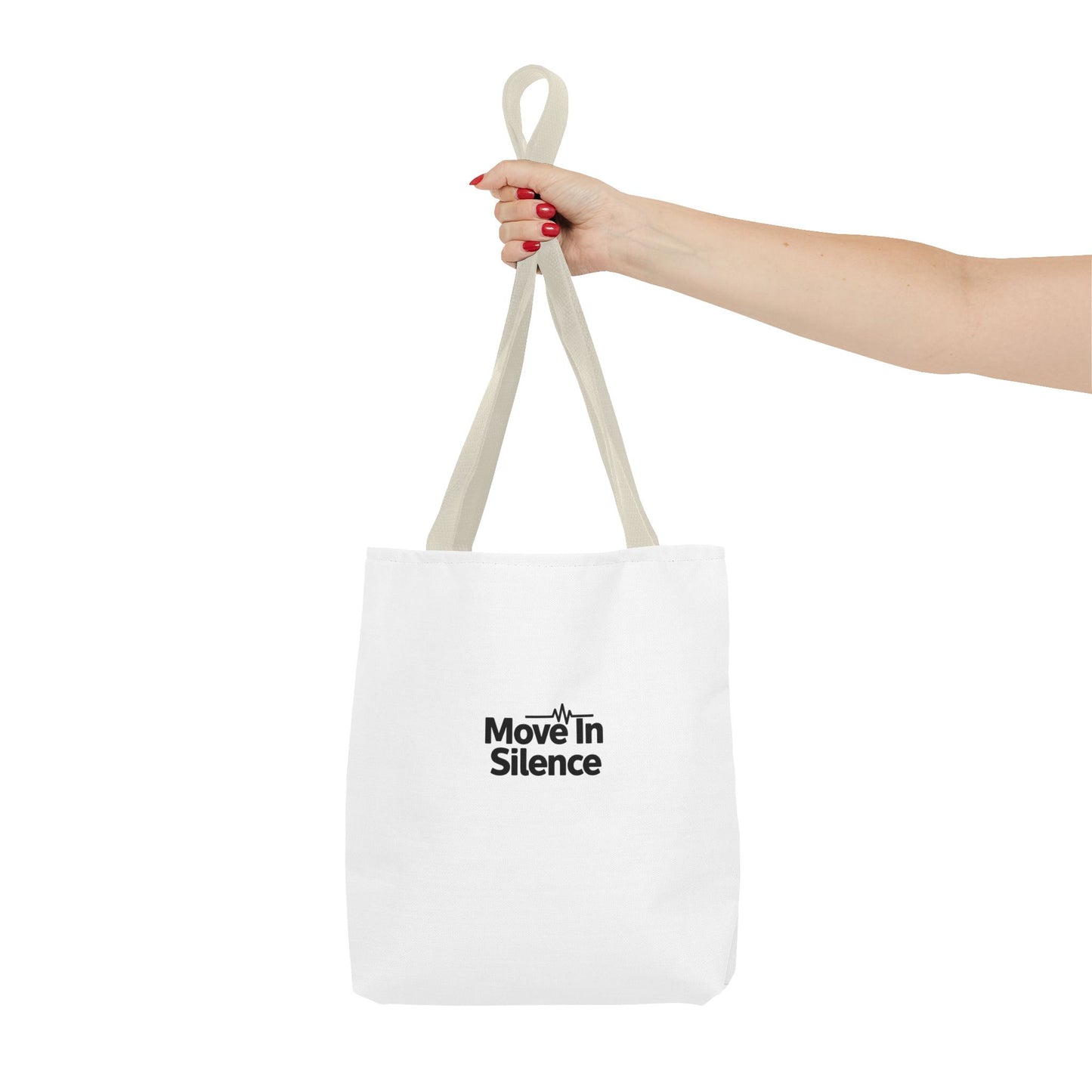 Move In Silence Tote Bag — Minimalist Black Logo Everyday Shopper