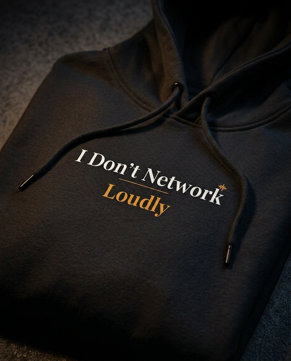 I Don’t Network Loudly Hoodie — Minimalist Heartbeat Logo Fleece Hoodie