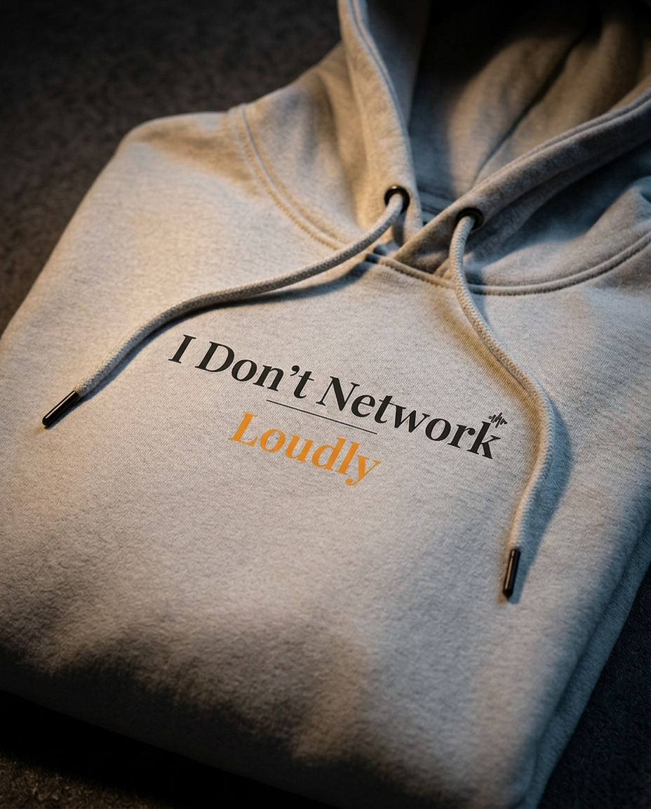 I Don’t Network Loudly Hoodie — Minimalist Heartbeat Logo Fleece Hoodie