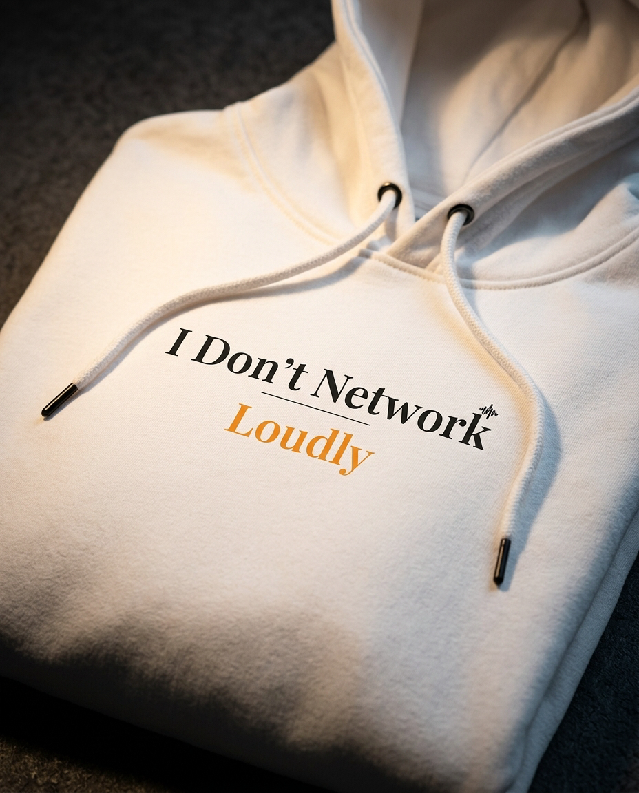 I Don’t Network Loudly Hoodie — Minimalist Heartbeat Logo Fleece Hoodie