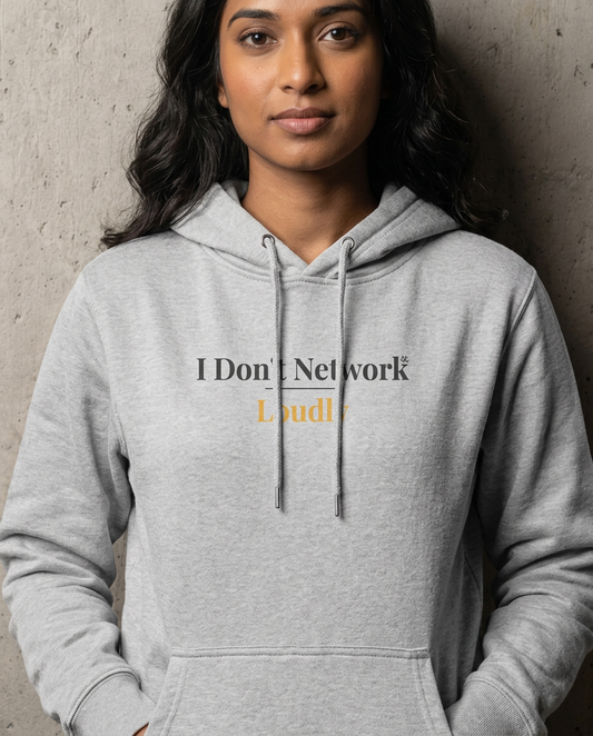 I Don’t Network Loudly Hoodie — Minimalist Heartbeat Logo Fleece Hoodie
