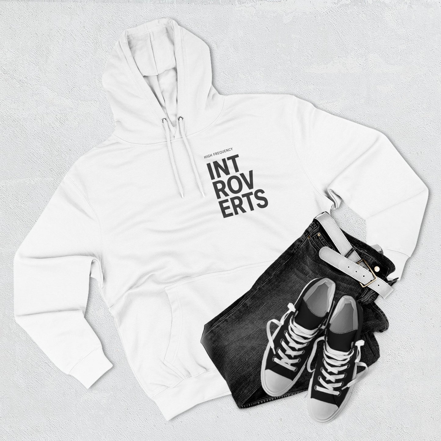 Introverts Minimalist Hoodie — 'INTROVERTS' Vertical Chest Graphic, Cozy Fleece Pullover
