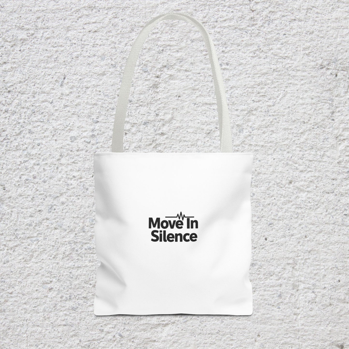 Move In Silence Tote Bag — Minimalist Black Logo Everyday Shopper