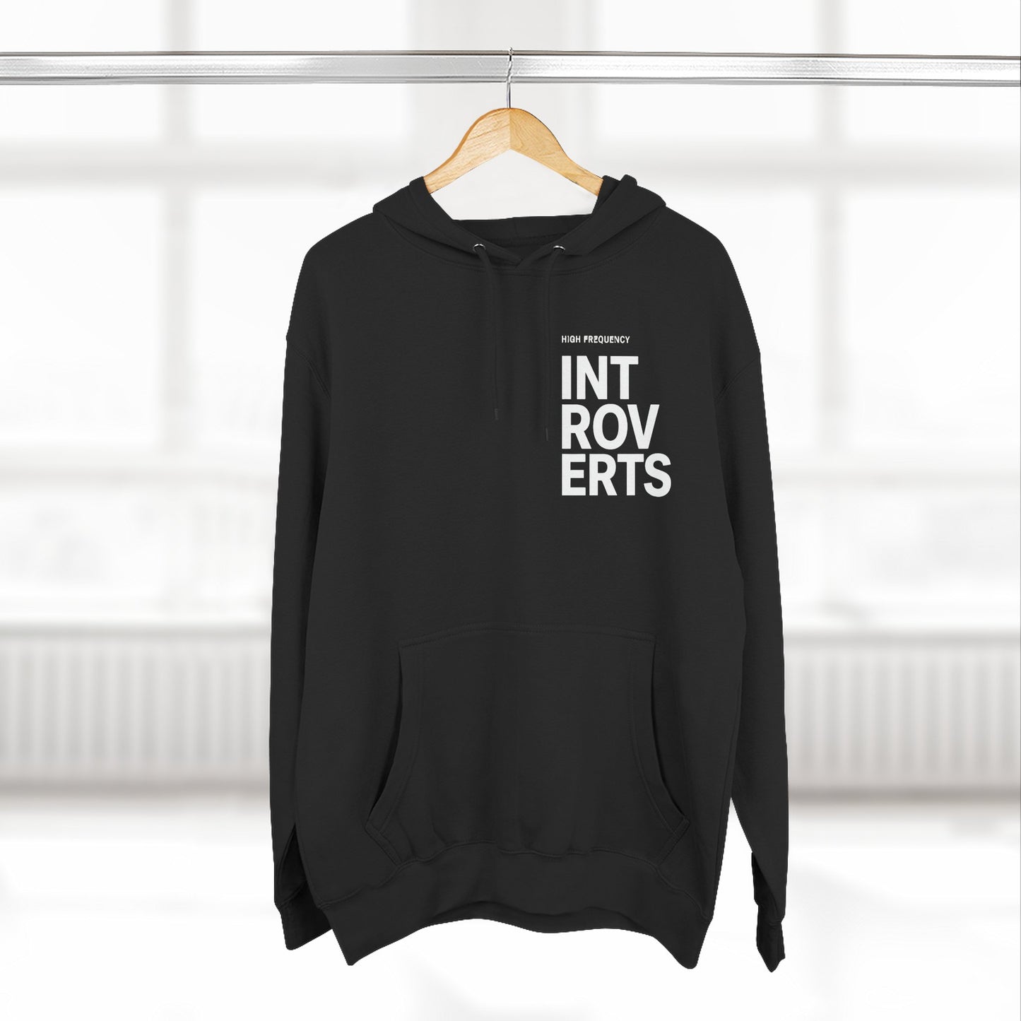 Introverts Minimalist Hoodie — 'INTROVERTS' Vertical Chest Graphic, Cozy Fleece Pullover