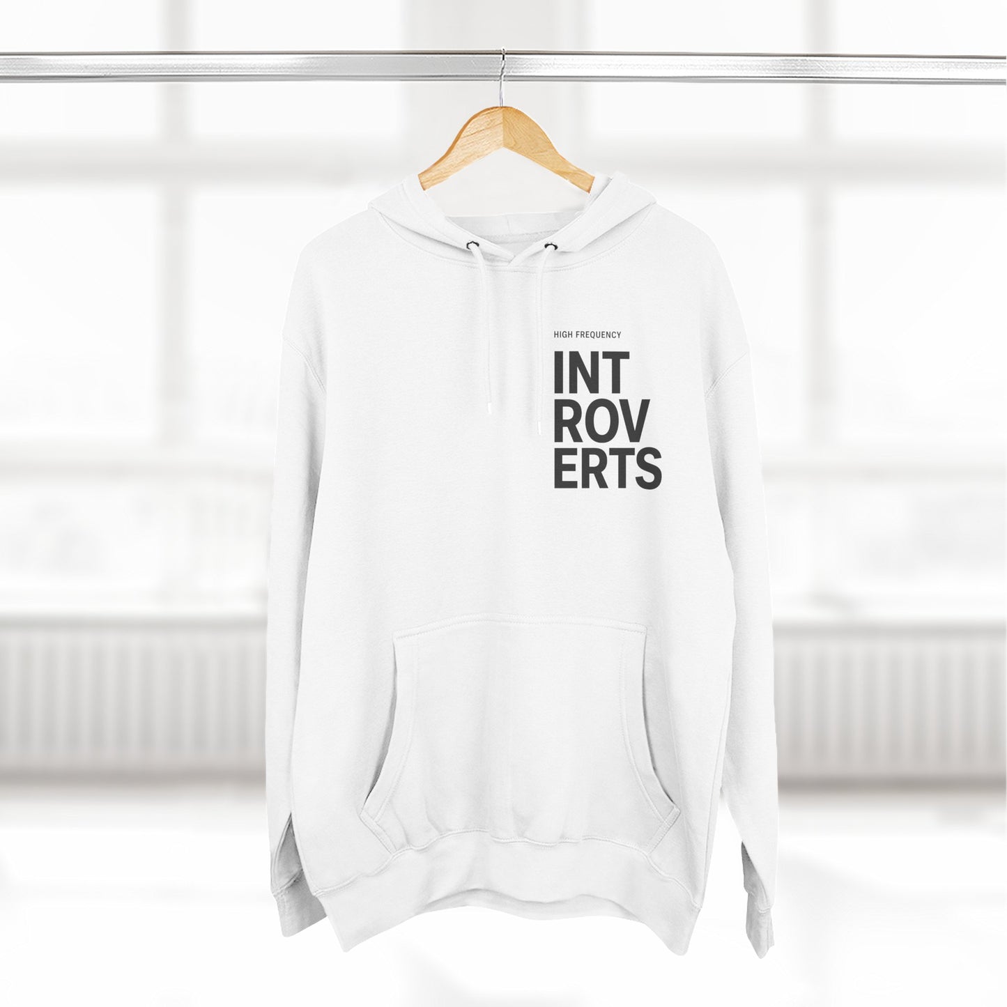 Introverts Minimalist Hoodie — 'INTROVERTS' Vertical Chest Graphic, Cozy Fleece Pullover