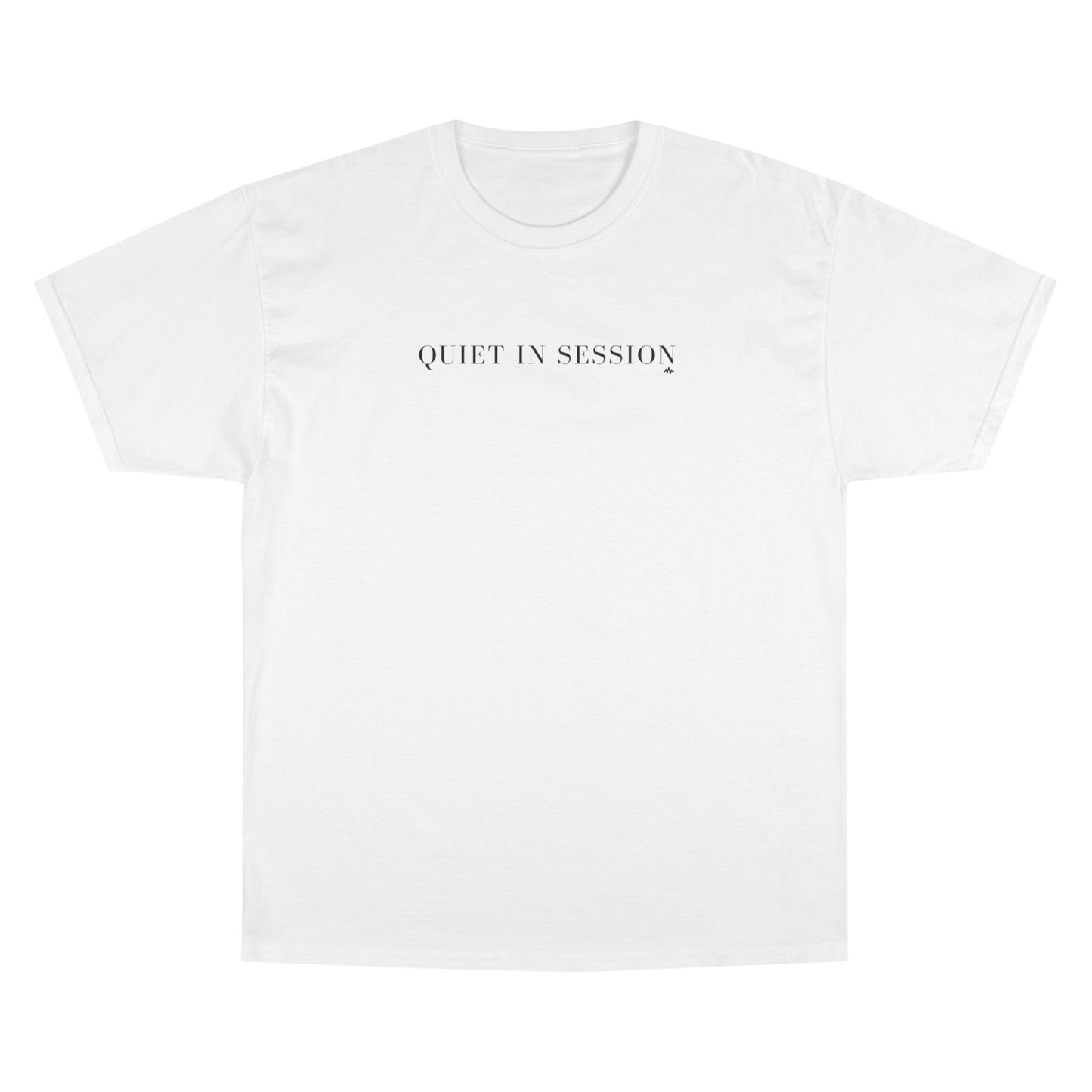 Quiet In Session Champion T-Shirt — Minimalist White Crewneck Tee