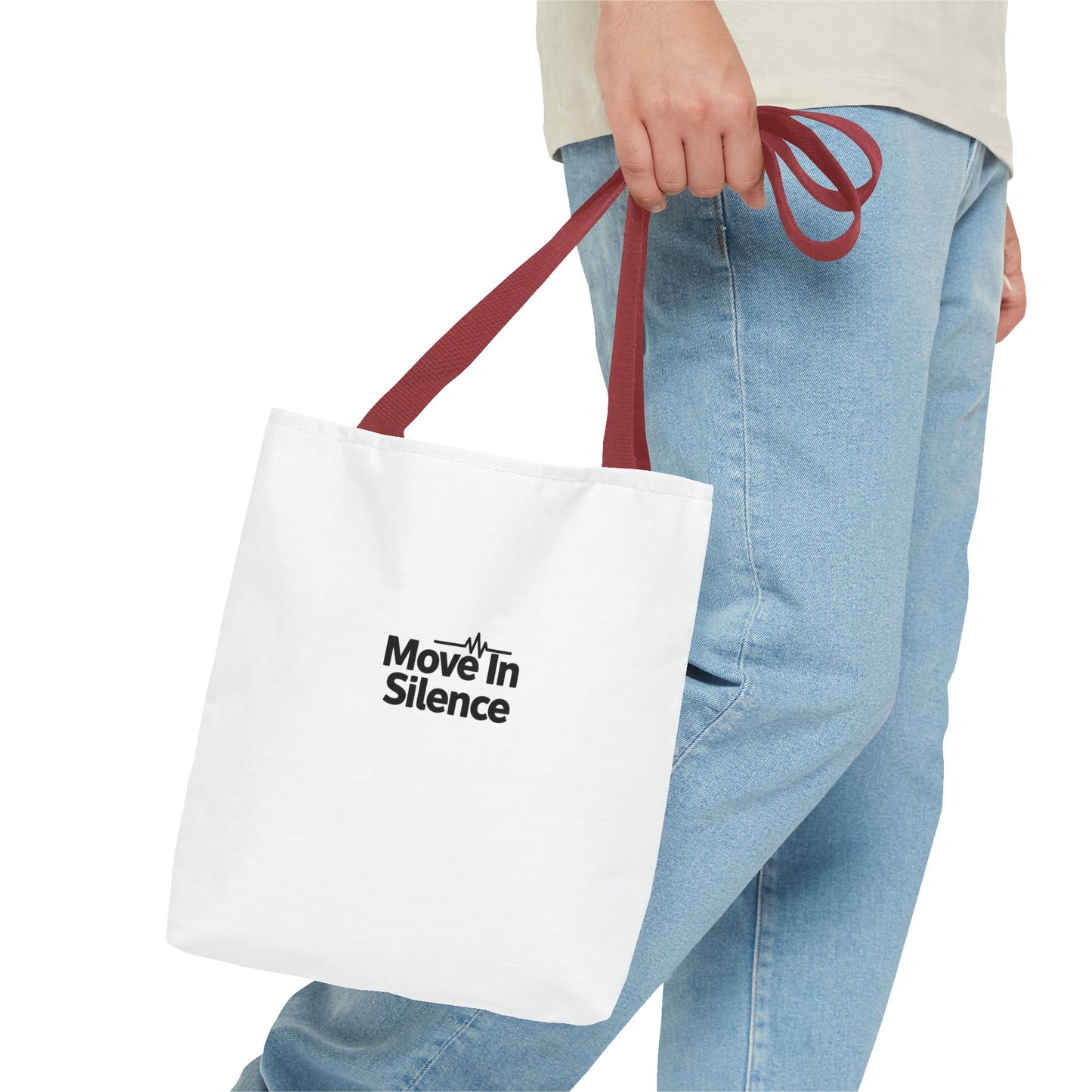 Move In Silence Tote Bag — Minimalist Black Logo Everyday Shopper