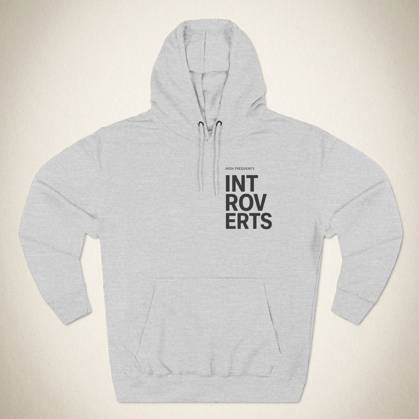 Introverts Minimalist Hoodie — 'INTROVERTS' Vertical Chest Graphic, Cozy Fleece Pullover