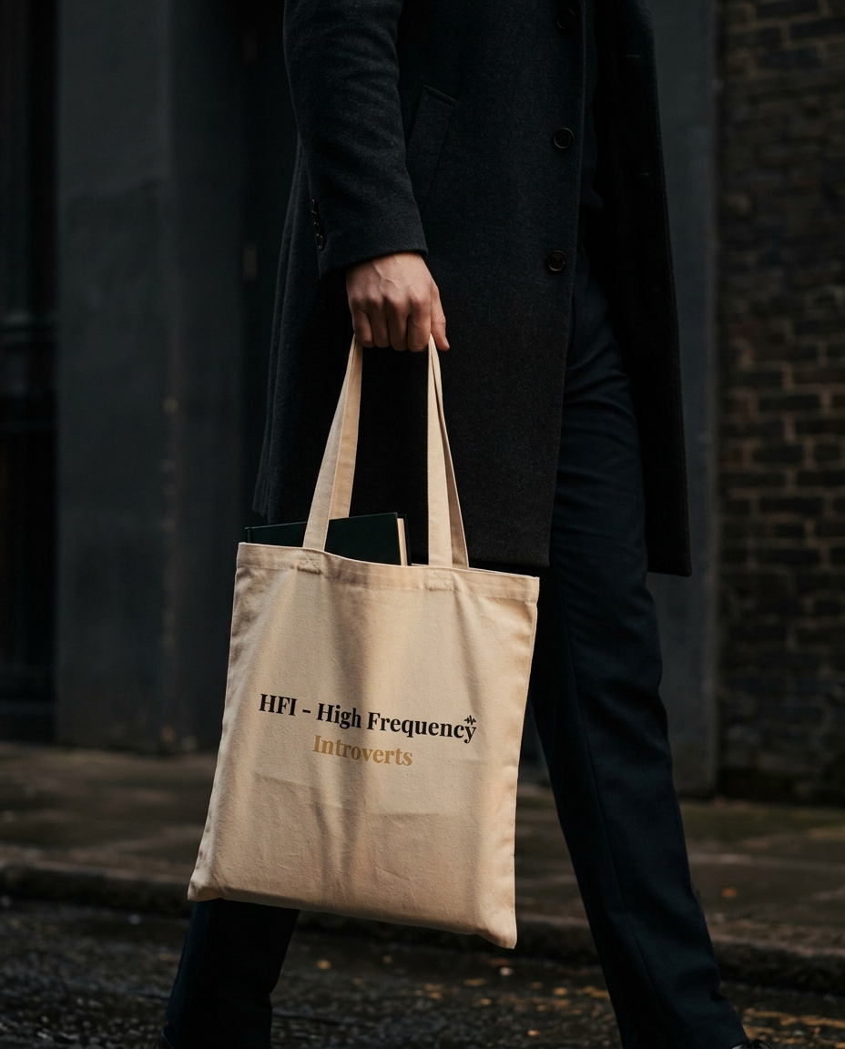 HFI High Frequency Introverts Natural Canvas Tote Bag | Signature Brand Tote | Quiet Authority Collection