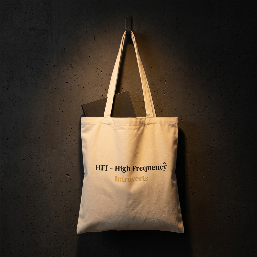 HFI High Frequency Introverts Natural Canvas Tote Bag | Signature Brand Tote | Quiet Authority Collection
