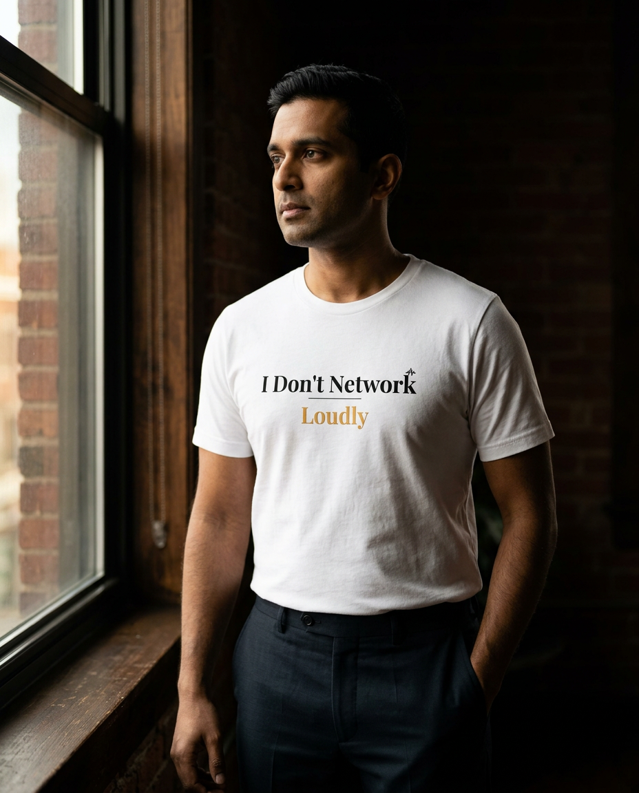 I Don't Network Loudly — High Frequency Introverts Premium Unisex T-Shirt | Quiet Authority Tee