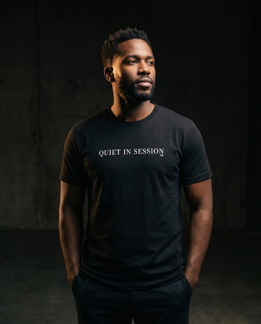 Quiet In Session Champion T-Shirt — Minimalist White Crewneck Tee