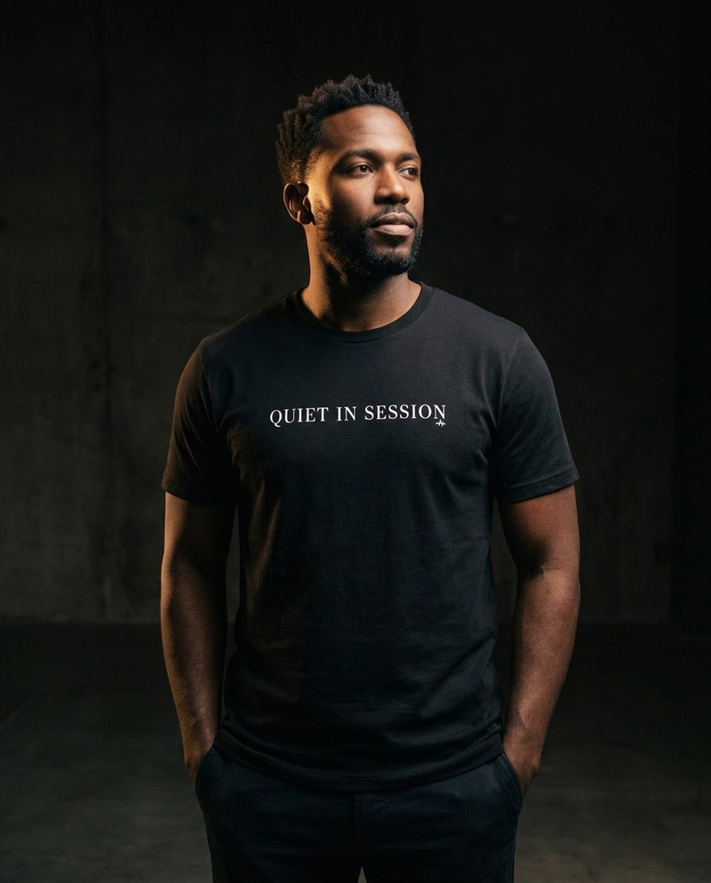 Quiet In Session Champion T-Shirt — Minimalist White Crewneck Tee