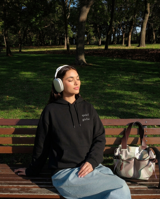 Quiet Girlie Minimalist Hoodie — Soft White Fleece Pullover
