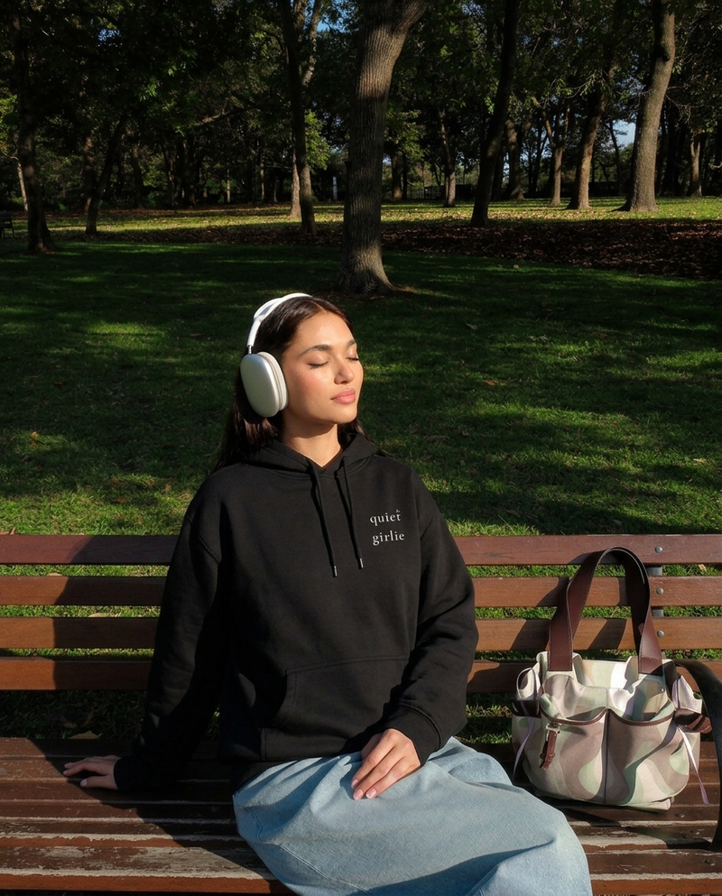 Quiet Girlie Minimalist Hoodie — Soft White Fleece Pullover